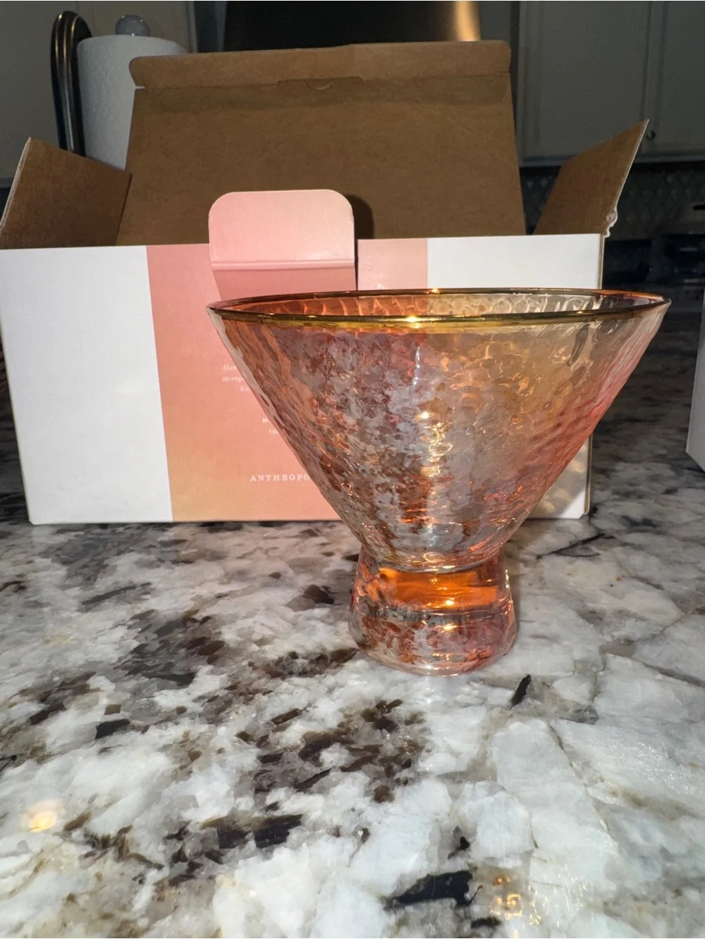 NEW Anthropologie Zaza Honey Luster Stemless Martini Glasses Set of 2 Rare